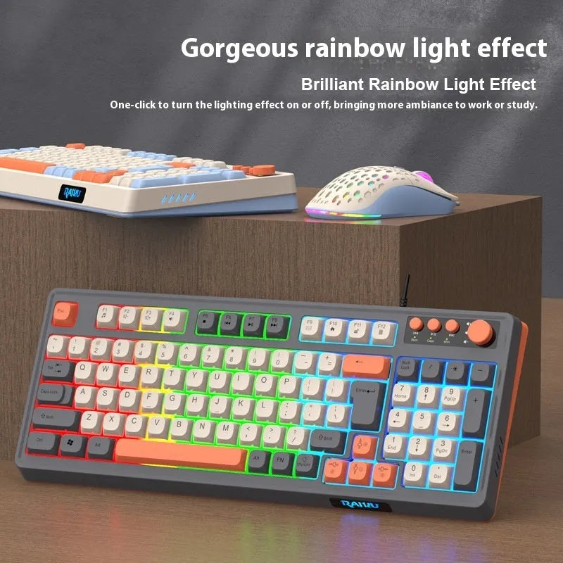 E-sports mechanical feel keyboard and photoelectric mouse set in white gray colour combination