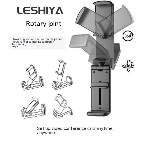 Universal foldable rotating phone holder in black, grey, or green colour on a flat surface, showing its adjustable arm.