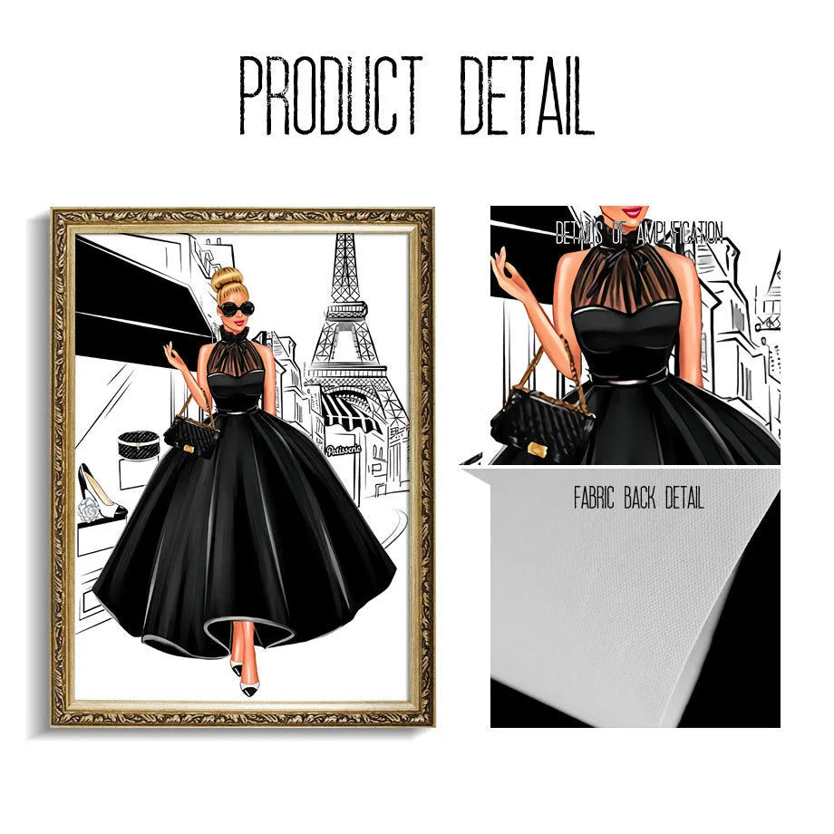 Canvas wall art print showing fashion girl with balloons and champagne cartoon anime celebration scene
