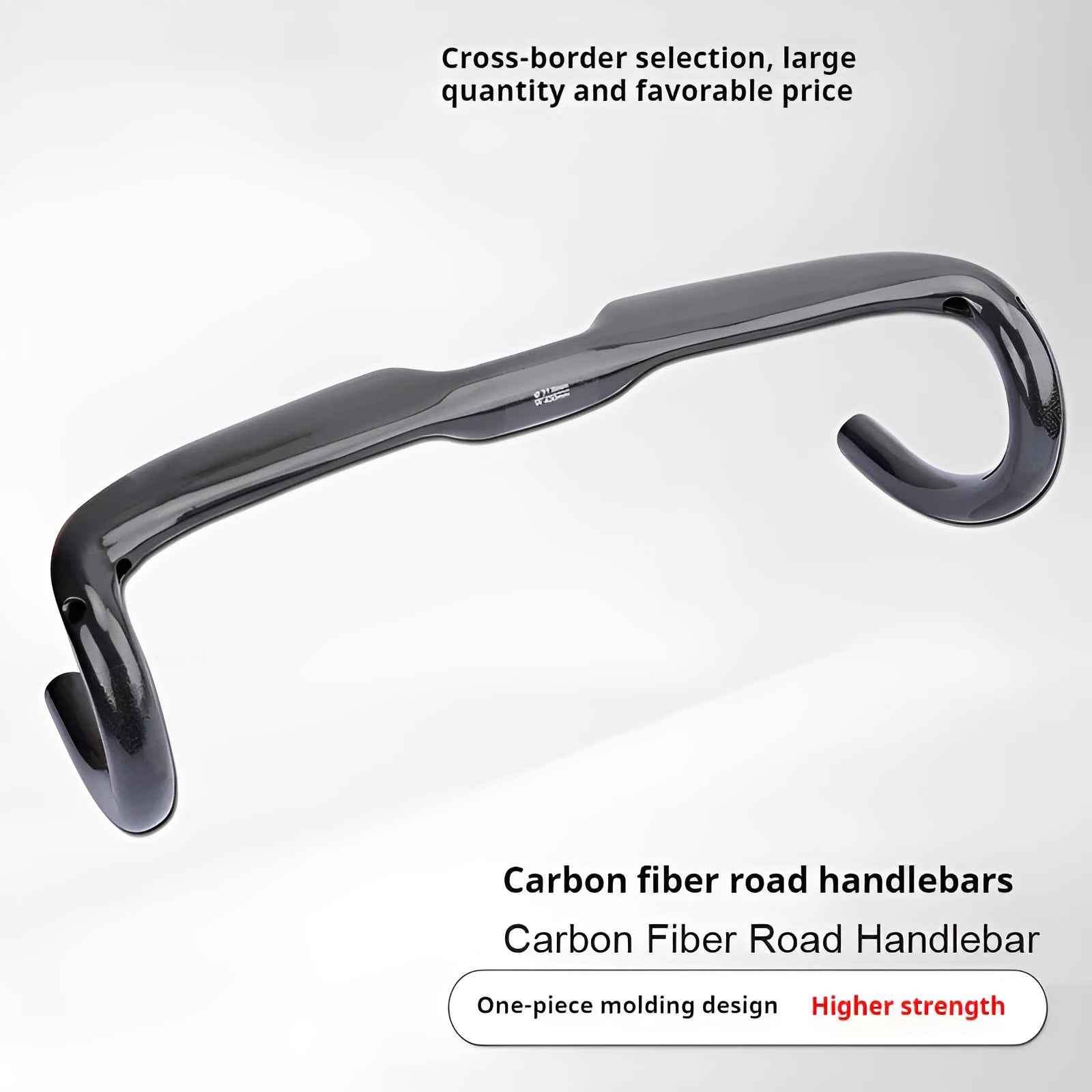 Carbon fibre road bicycle drop handlebars in black grey silver, showing UD weave pattern.