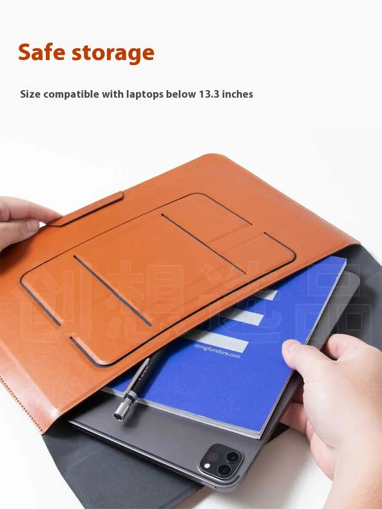 Integrated dual-angle laptop bracket bag set for 13.3-inch notebooks in black and brown colours
