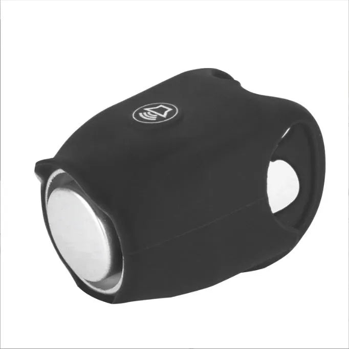A plastic electronic bicycle horn in one of six colours, showing its compact shape for handlebar mounting.