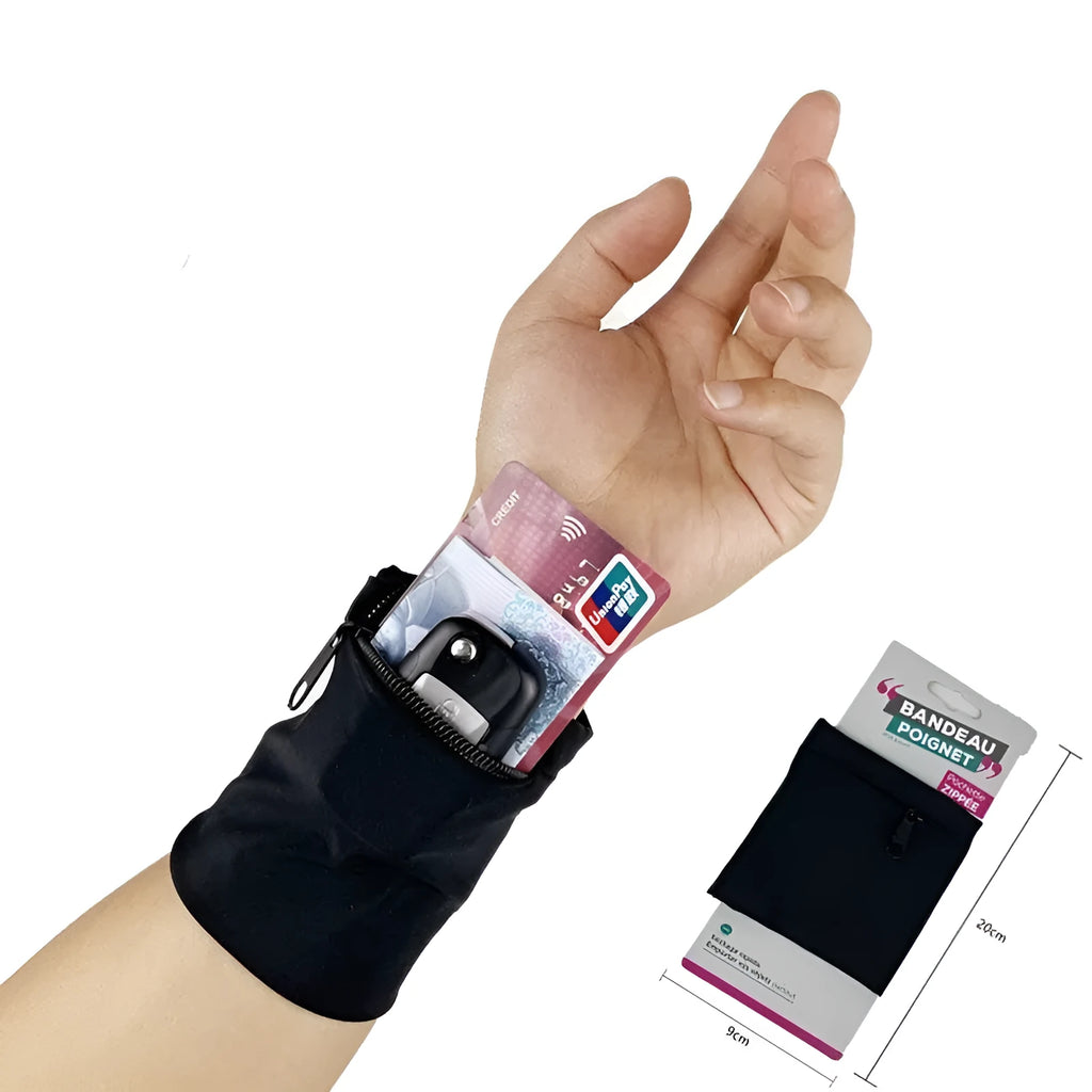 A compact wrist armband sleeve wallet for a mobile phone, shown with dimensions of 10 by 10.5 centimetres.