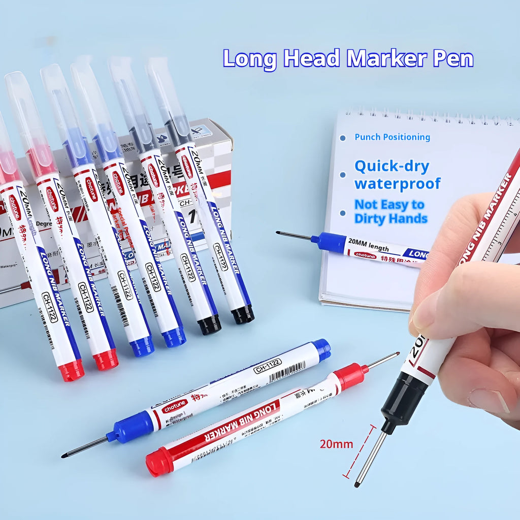 Set of 10 waterproof quick-drying woodworking tile markers with 20mm long pen head in black red and blue