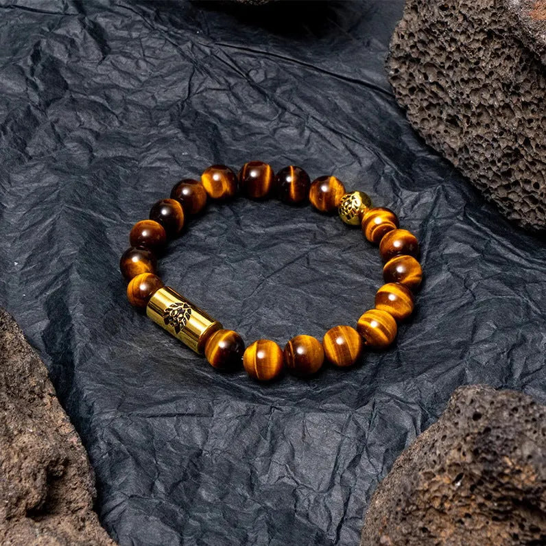 Little Lion Black and White Qiankun bracelet made from Bodhi seeds in a geometric ethnic design.