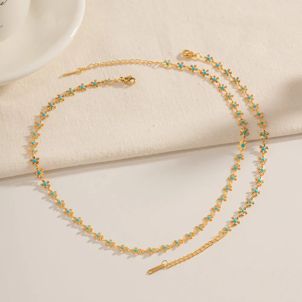 Oil-spot glaze flower necklace or bracelet with O-ring chain, stainless steel and titanium steel pendant