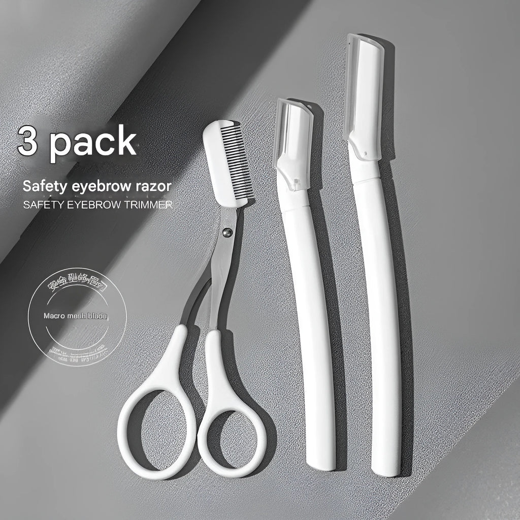 Eyebrow trimmer set with safety design, specialised razor blades, and ergonomic handle for precise brow grooming