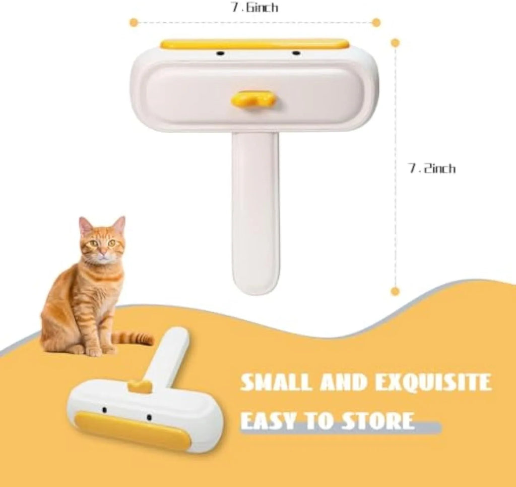 Portable pet hair remover brush with yellow duck design and white plastic body