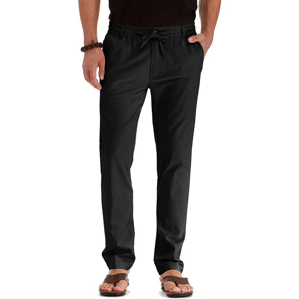 Business casual men's loose oversized track pants in cotton blend, straight leg, mid waist, available in army green