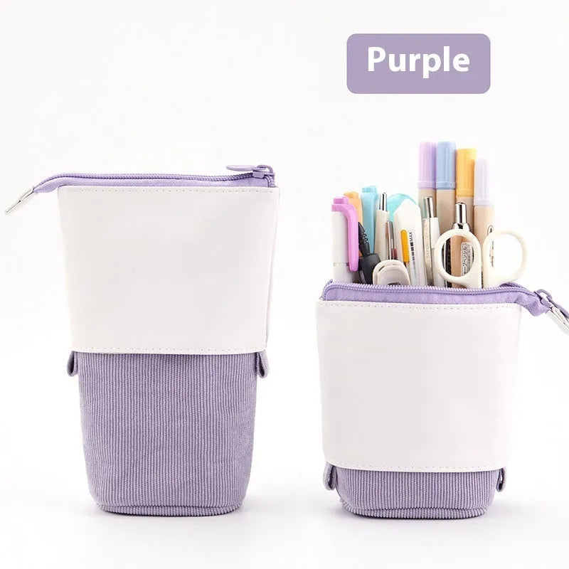 Korean style corduroy drop-down telescopic stationery case in multiple colour options