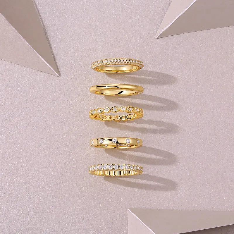 Gold plated S925 silver ring with moissanite stone under 0.1 carat, sizes 5-9, 12g, gift box and GRA certificate