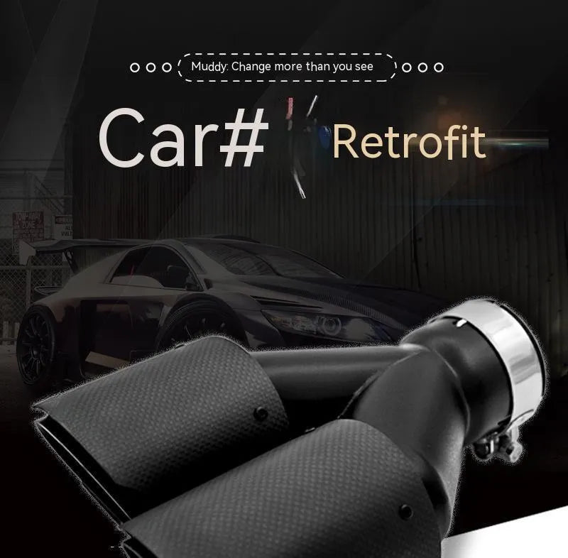 Black carbon fibre car exhaust pipe with double outlet tail nozzle design