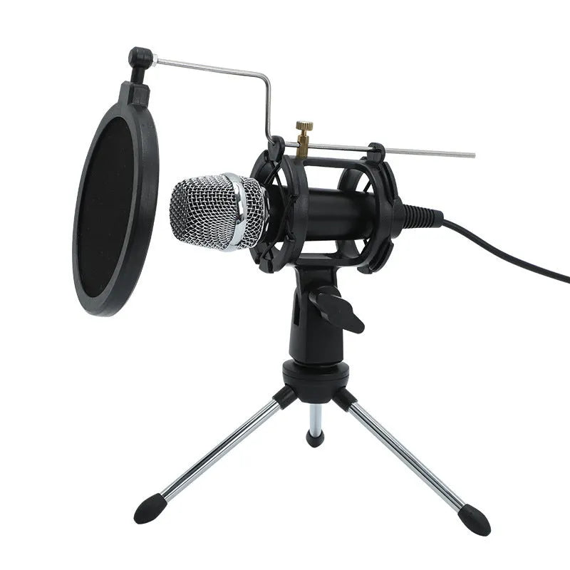 Black condenser microphone with aluminium stand for mobile streaming and live broadcast