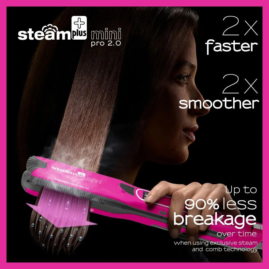 Mini steam spray hair straightener with curling function in champagne, purple or rose red colour