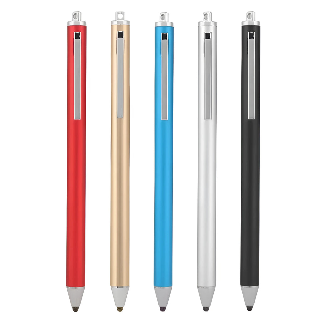 A metal-shell stylus pen with a fine tip for phone and tablet touch screens.