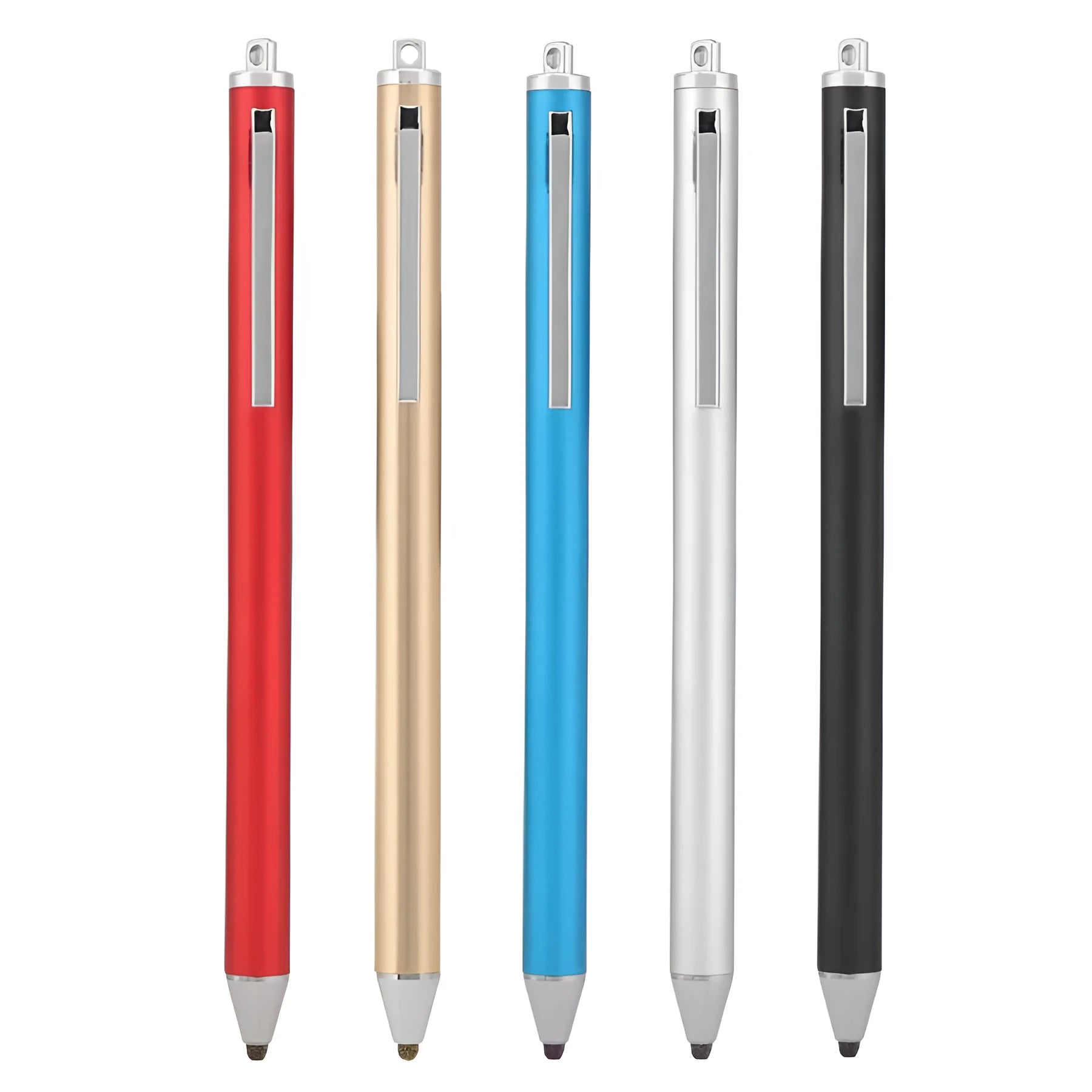 A metal-shell stylus pen with a fine tip for phone and tablet touch screens.