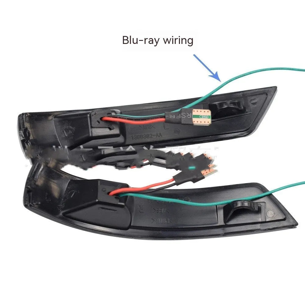 Ford Focus rearview mirror waterfall light accessory in ABS with yellow or yellow/blue LED options