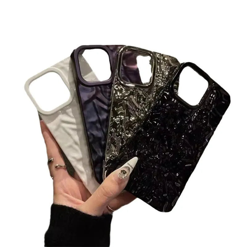 Tin foil pleated silicone phone case for Apple iPhone showing embossed texture