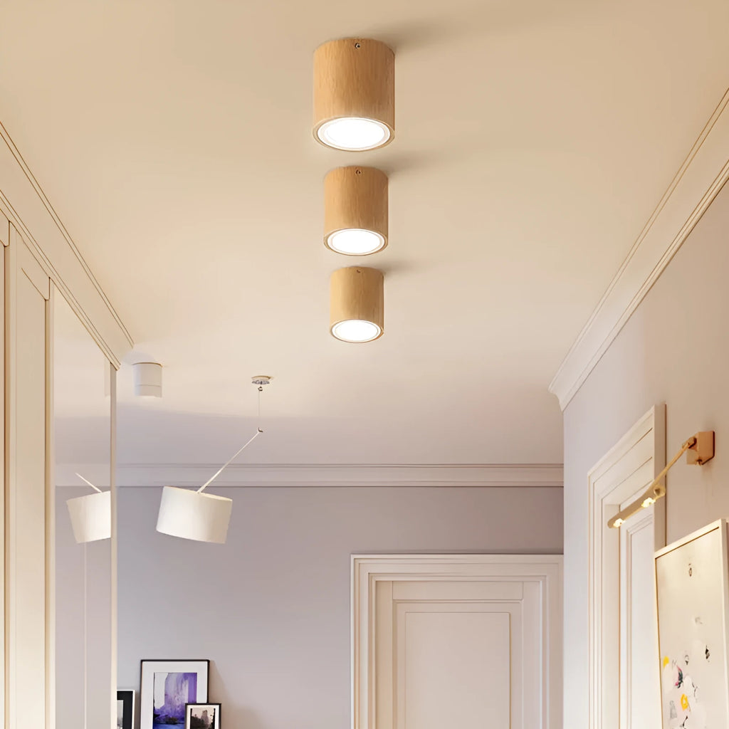 Modern solid wood surface mounted downlight in round and square shapes for corridor ceiling.