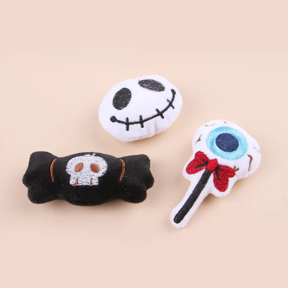 Plush cat teaser wand with colourful candy design on small wand for indoor pet play