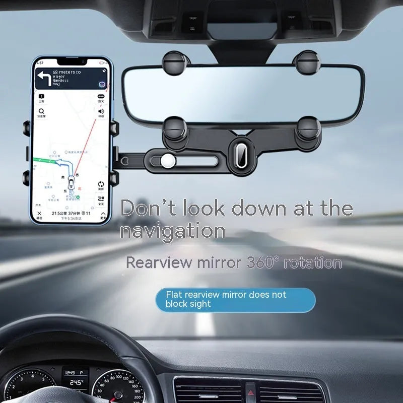 Rear view mirror bracket phone holder with retractable arm for 4.0-7.0 inch mobile phones
