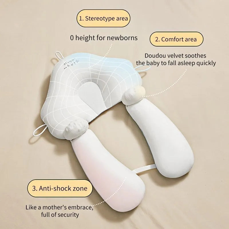 U-shaped baby head shaping correction pillow with pure cotton fabric in blue white colour