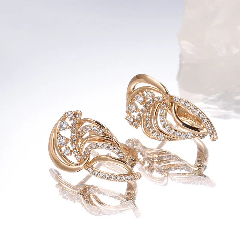 Women's gold-plated copper clip earrings with geometric wings design and zircon inlay in H0195 colour