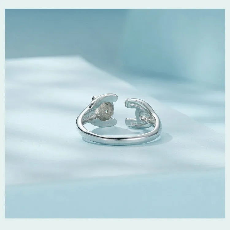 Sterling silver adjustable panda open ring bracelet with white gold plating and cute animal charm