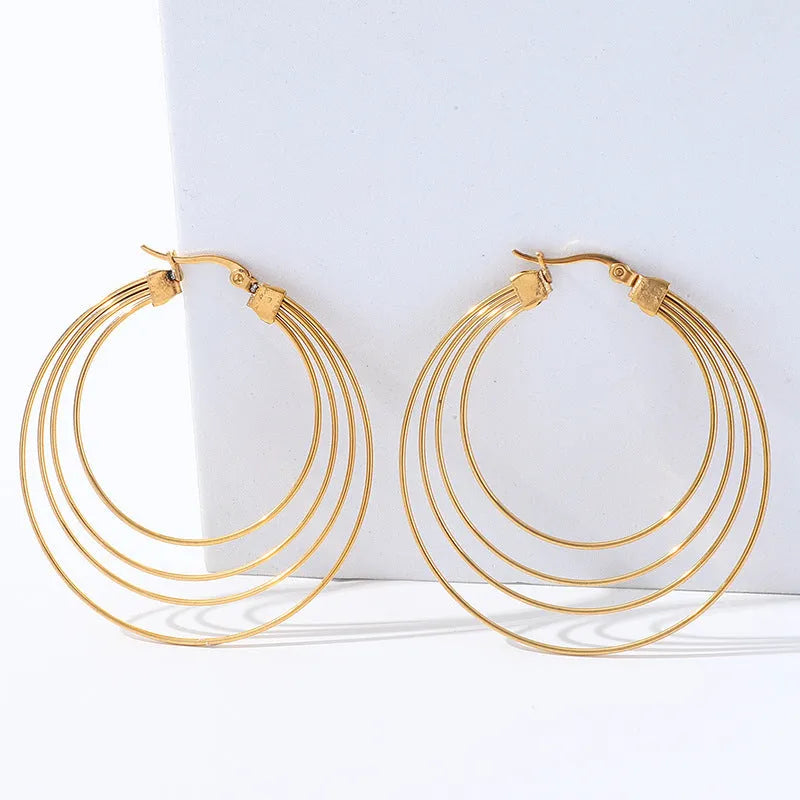 50mm stainless steel geometric hoop earrings with mosquito-repellent incense shape in gold electroplated finish