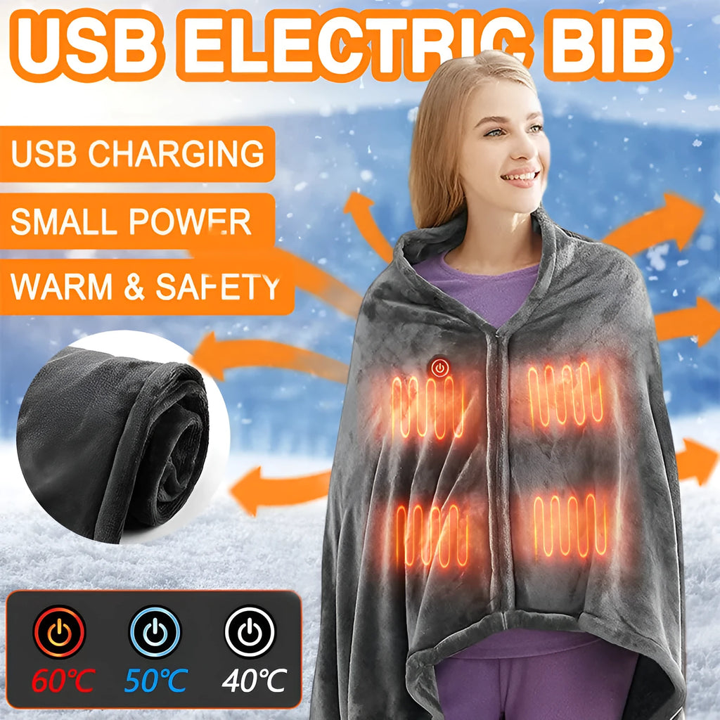 Dark grey USB heated flannel blanket showing soft coral fleece texture and attached USB cable