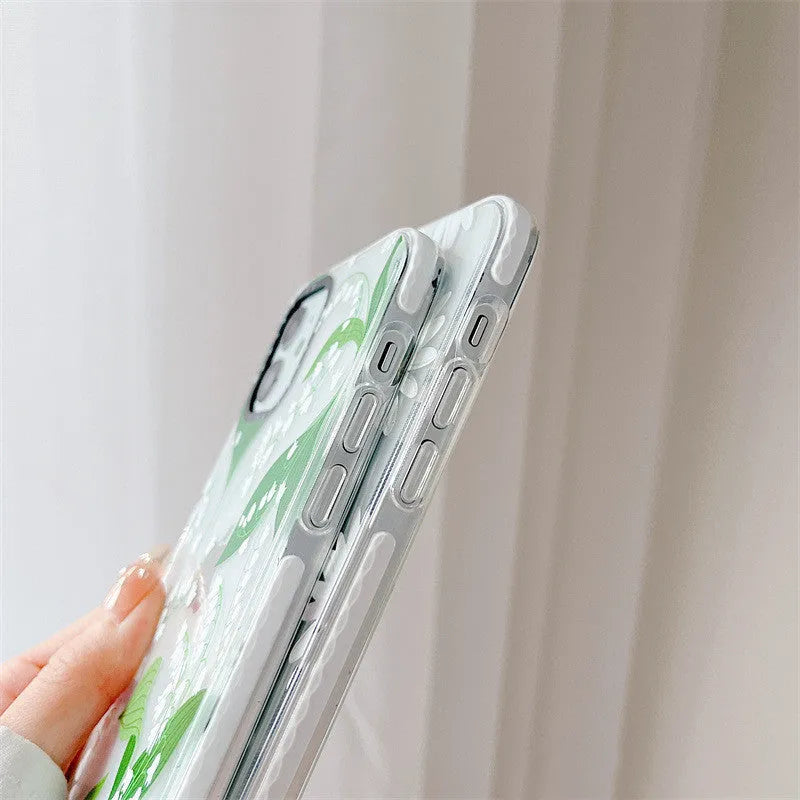 TPU floral fall-proof phone case for iPhone in Blue Garden colour showing transparent back