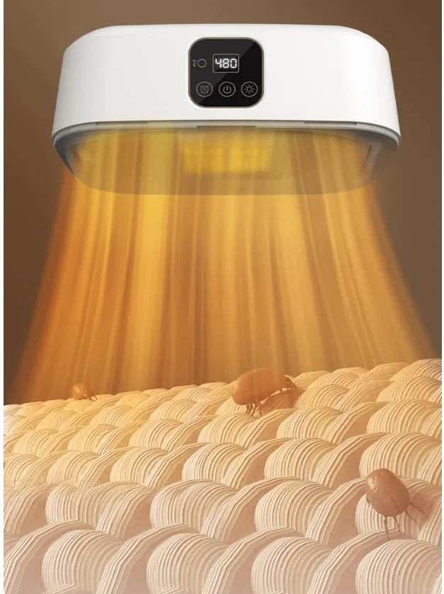 White cylindrical laundry dryer with remote control on countertop showing compact 29cm height