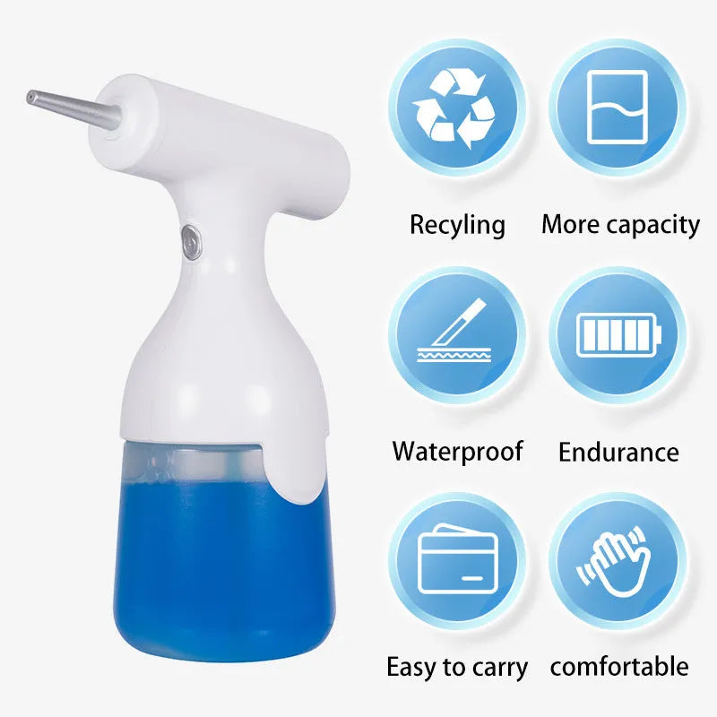 White electric liquid foam dispenser gun with 350ml capacity and IPX5 waterproof rating