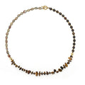 Brown Tigereye stone and bronze geometric bracelet with manual craftsmanship details
