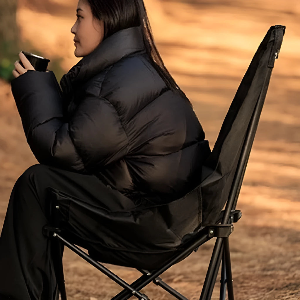 Night Black portable camping recliner folding chair with Oxford cloth and steel frame