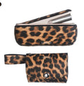 Leopard print and yellow soft fabric storage bags for cosmetic brushes with zip closure.