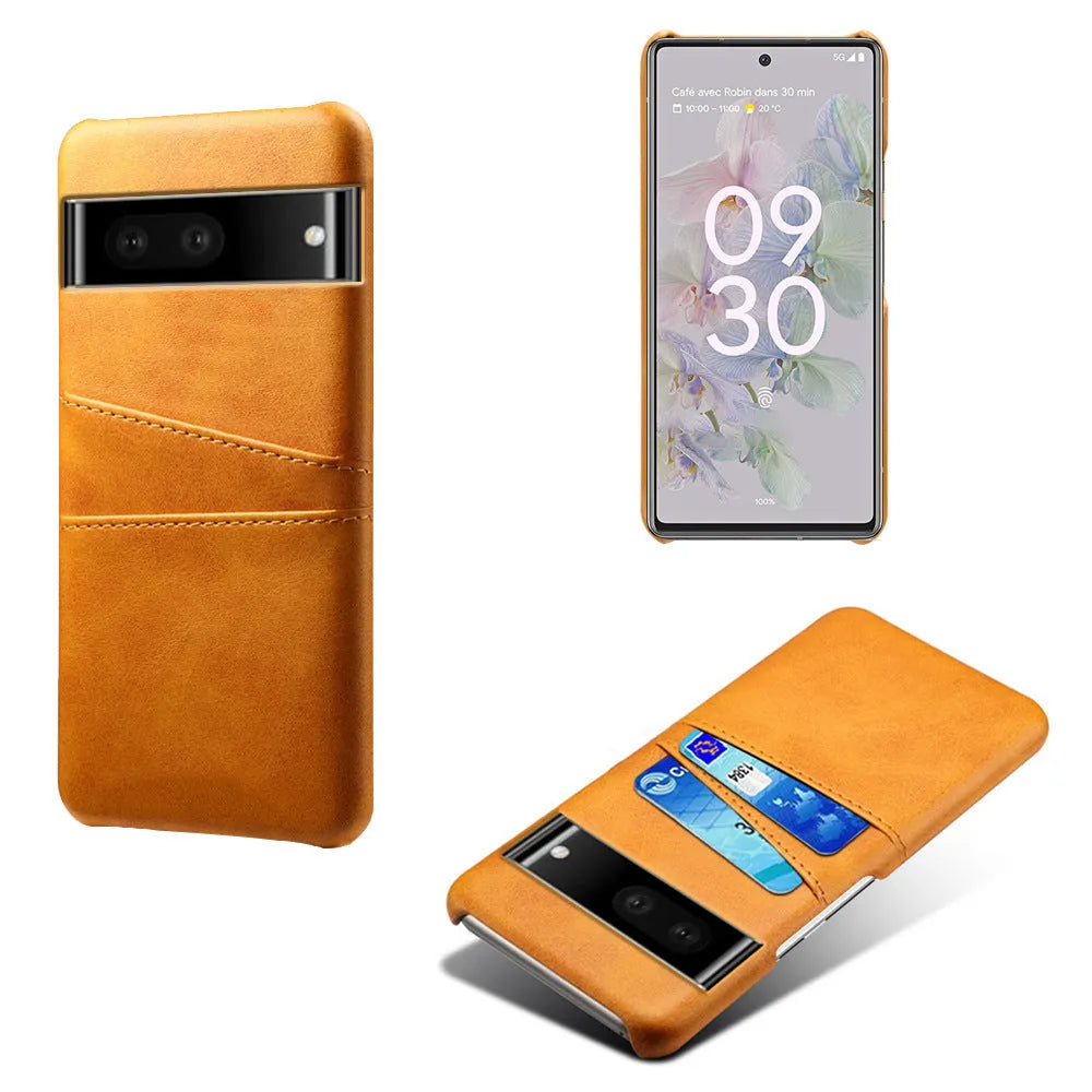 Calf pattern leather card phone case for Google Pixel 7 in black, back view with card slot
