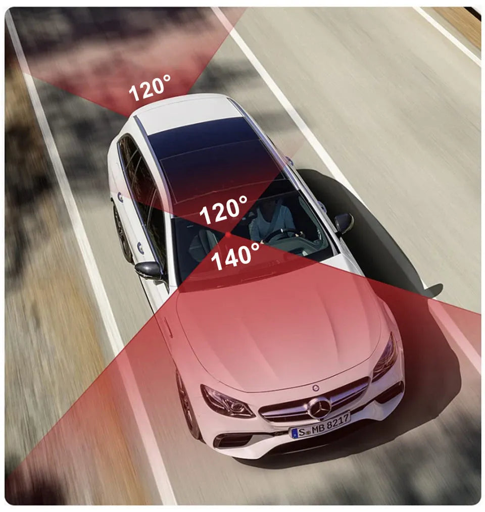 Black three-lens car camera tachograph with 1080P HD recording and 170° wide angle