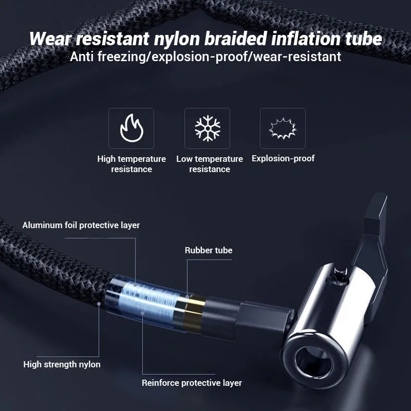 Wireless digital display air pump with large screen, four air nozzles, and a black ABS housing.