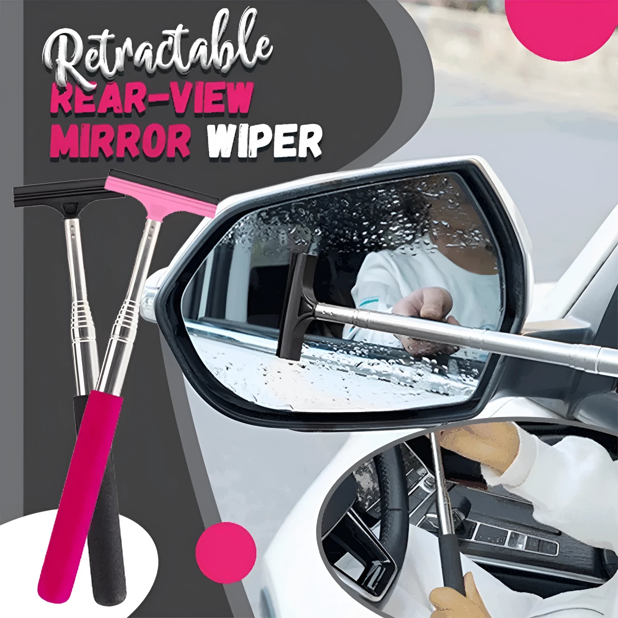 Black retractable car rearview mirror wiper with extendable handle 21.2-98cm