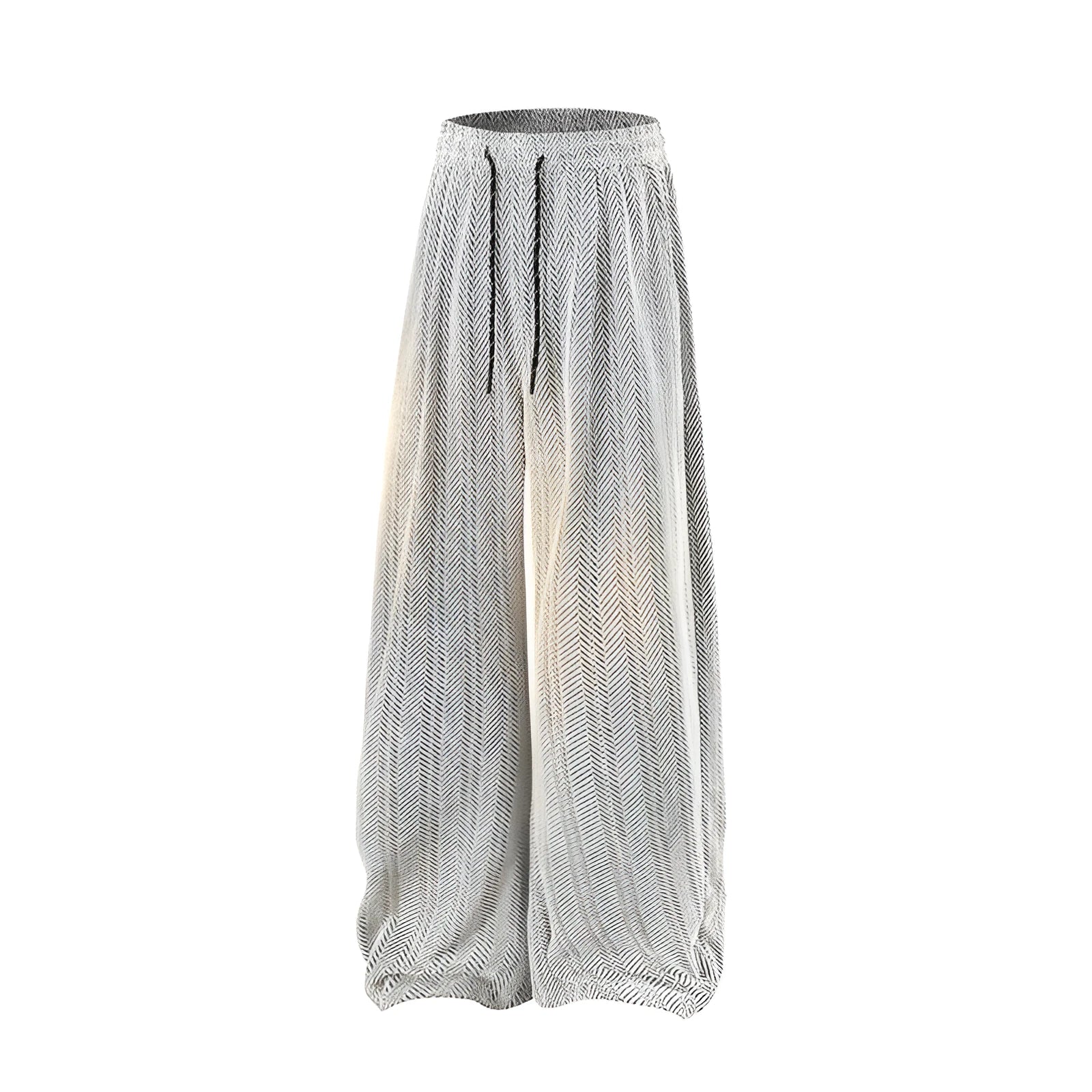 Plus size black straight-leg trousers with hollow-out design and elastic waistband laid flat.