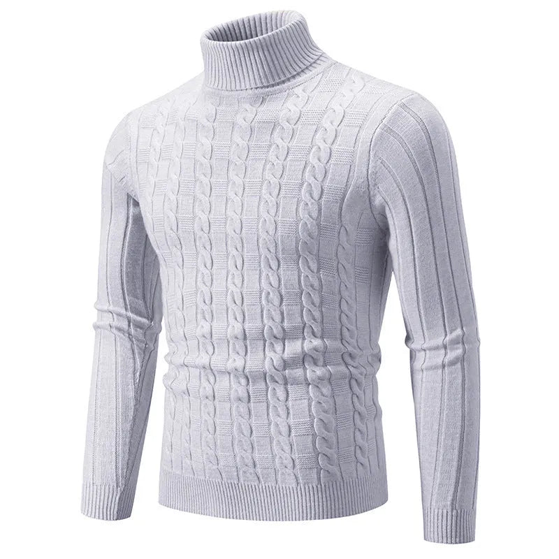 Men's slim twist turtleneck pullover sweater in chenille fabric for youth leisure wear