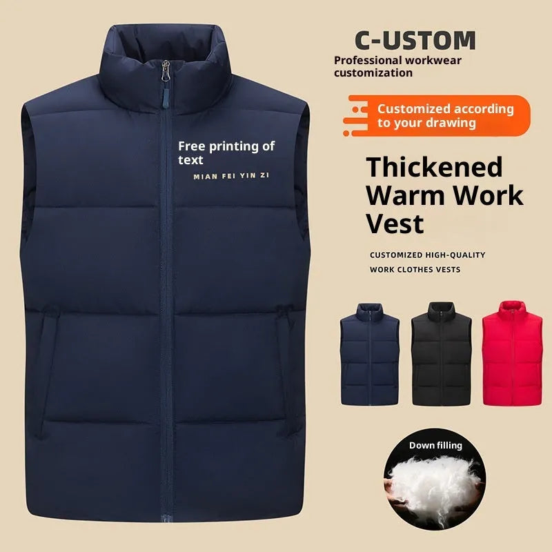 Soft Shell Waterproof Down Cotton Vest Work Clothes for Men in Black Red Deep Purplish Blue L to 5XL Autumn Cold Protection Polyester Large Size