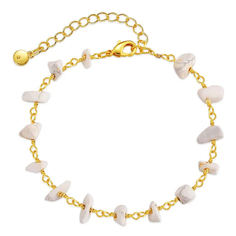 Women's turquoise gravel bracelet with irregular stones on 18K gold-plated copper geometric frame