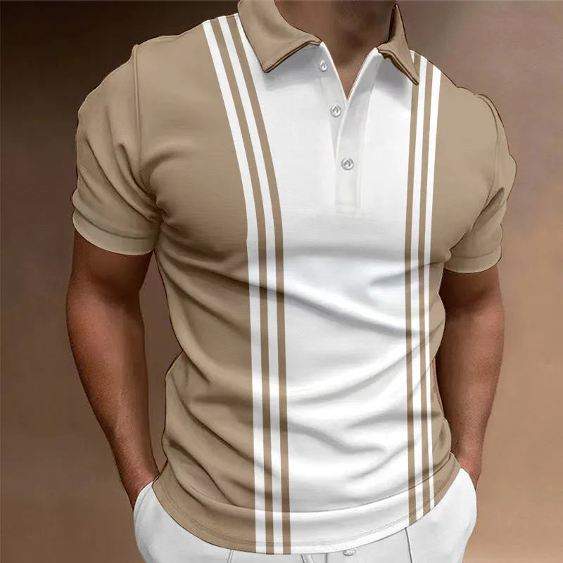 Men's casual t-shirt with three-button printing lapel in loose fit short sleeve design