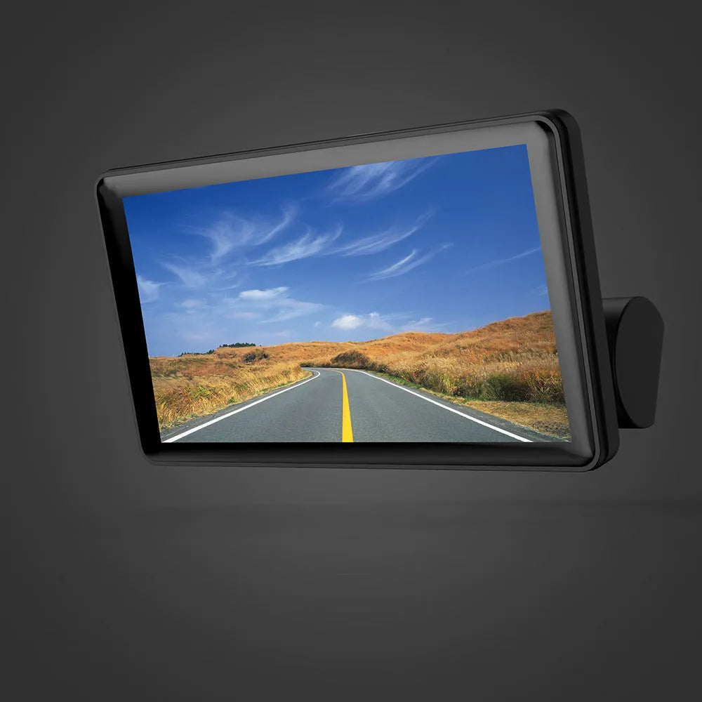 Black three-lens dashcam with 4-inch touch screen for front and rear vehicle recording