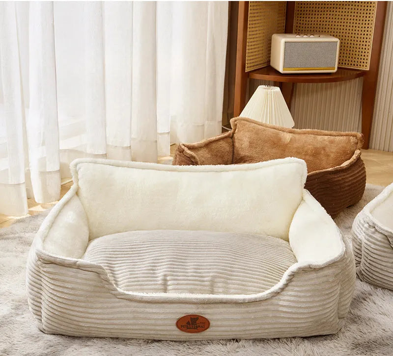 Universal removable washable pet bed for small medium dogs cats in coffee white colour