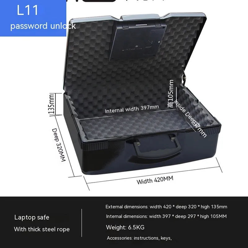 Portable L12 mechanical combination safe box in heavy-duty steel.