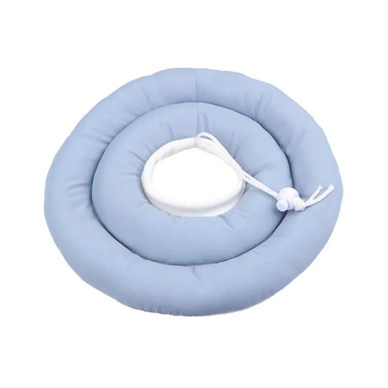 Blue waterproof Elizabethan recovery collar for dogs and cats with adjustable fastening