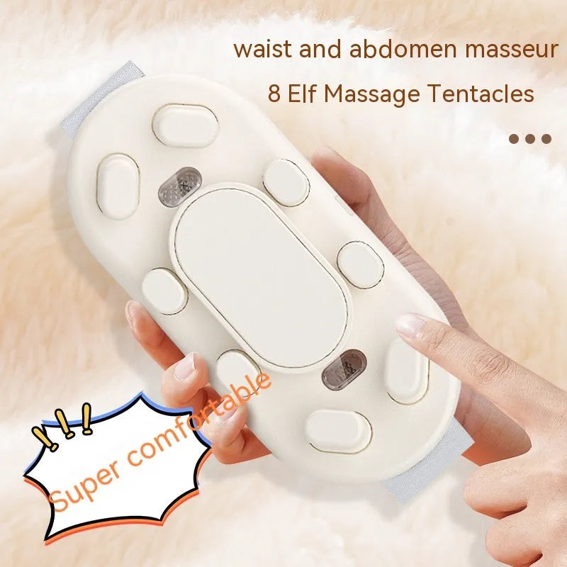 Battery-powered abdominal massager in creamy white with adapter cable and three colour options
